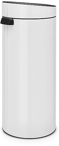 Brabantia 30L Kitchen Touch Bin New (White) Removable Lid, Soft-Touch Open, Easy Clean Rubbish Waste Bin + Free Bin Bags