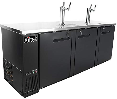 Xiltek 72 3-Door Commercial Beer Dispenser - Double Tower Keg Cooler - Kegerator
