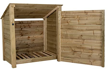 Arbor Garden Solutions wooden log store 4ft with door, firewood storage (W-119cm, H-126cm, D-88cm), natural finish (Without kindling shelf (roof sloping back))