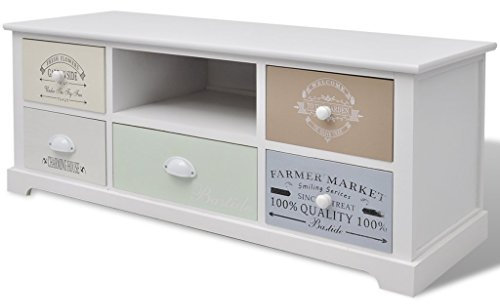 Festnight Shabby Chic Landhausstil Schrank Schubladenschrank mit 5 Schubladen als Beistellschr?nkchen für Flur, Schlaf- oder Wohnzimmer