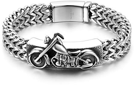 JewelryWe Men's Biker Motocycle Motorbike Charm Bracelet Braided Chain Glossy Buckle Stainless Steel Bracelet