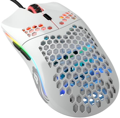 Glorious Gaming Model O – trådad gamingmus, 67 g, honungskakedesign, RGB, Pixart 3360-sensor, Omron-brytare, dubbelhänt – Glansig VIT