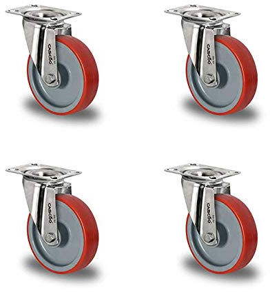 Rollensatz 4 Lenkrollen 80 mm Polyurethan rot Edelstahl