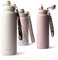 MAMEIDO Thermosflasche mit Strohhalm 700ml, auslaufsichere Trinkflasche Edelstahl isoliert, Wasserflasche mit Trageschlaufe, Isolierflasche BPA-frei (Ivory Beige, 0,7l)