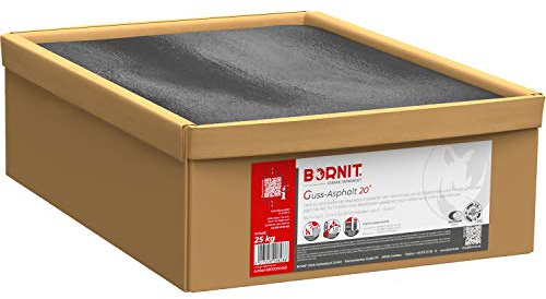 BORNIT Guss-Asphalt 20, 25kg Reparaturmasse zur Asphalt-Reparatur | von Schlaglöchern Frostaufbrüchen im Straßenbau, Körnung 0-2 mm, frostresistent und lösemittelfrei