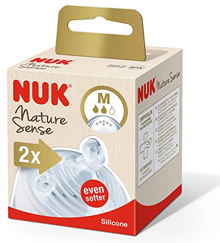 NUK Nature Sense Trinksauger für Babyflaschen | 0–18 Monate |Anti-Colic-Ventil | Größe M | BPA-frei | 2 Stück