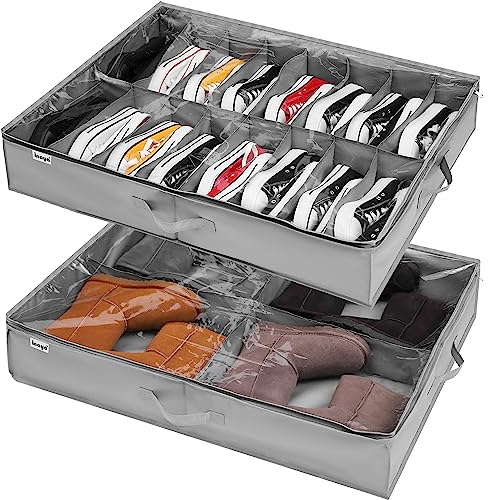 Unterbett-Kommode für Schuhe Aufbewahrung 2 Stück, Schuh Aufbewahrungssysteme mit 16+4 Fächern, Unterbett Schuh Organisierer Aufbewahrungsbox Schublade, Faltbare Schuhaufbewahrung Stasche mit Deckel