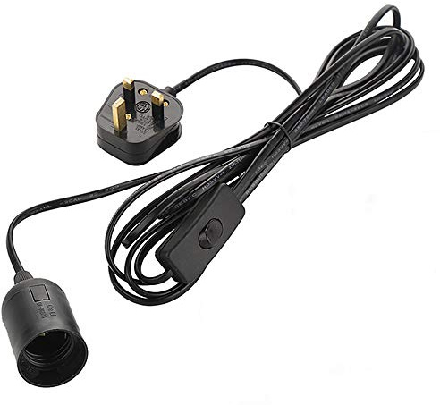 4M Plug in Pendant Light Fitting, E27 Ceiling Lamp holder Suspended Pendant Light Ceiling Lighting Fitting Kit with ON/OFF Switch, 2 Core Textile Cable UK Plug(Black)