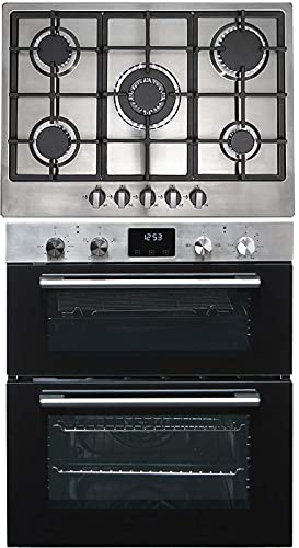 SIA DO111SS 60m Stainless Steel Built Under Electric Double True Fan Oven & SIA R6 70cm 5 Burner Gas Hob With Cast Iron Pan Supports And FFD