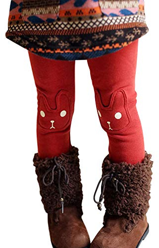 LAEMILIA Leggings d'hiver chauds en tricot pour enfants et filles - Doublure polaire épaisse - Leggings thermiques - Collants de Noël, Rouge, 9-10 ans
