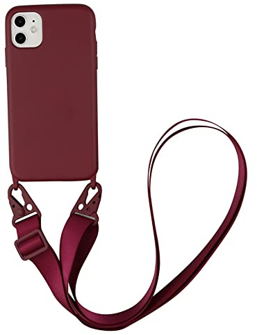 Hadwii Hülle für iPhone 12 Pro/iPhone 12 mit Band, Handyhülle mit Kordel Einstellbar Abnehmbar Umhängen Kette Stylische Stoßfeste Dunkelrot Silikon Schutzhülle für iPhone 12 Pro/12, Fuchsie