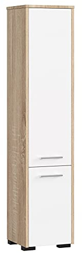 AKORD Badezimmer-Hochschrank schränke | Badezimmer kommode | FIN 2D, 2 Türen (je Oben und unten) | B30 x H140 x T30 cm | Gewicht 25 kg | auch als Hängeschrank für Wandmontage geeignet