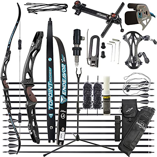 wolfman Recurvebogen Set Erwachsene 18-44 Lbs ILF Bogengriff Bogenschießen Bogen Pfeil Set Jagdbogen Recurve Bogen Rechtshändig für Outdoor Training Schießen Jagd (Schwarzset, 68/30Lbs)