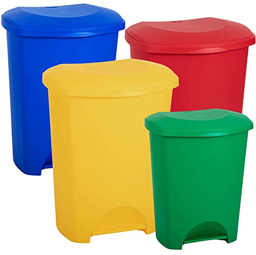 STORM TRADING GROUP Coloured 50 Litre Recycling Commercial Medical Utility Waste Trash Pedal Bins Hands Free Foot Pedal Operation Red, Yellow, Blue & Green (Green, 1)