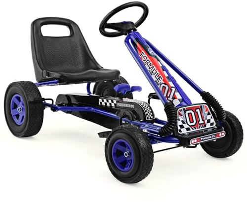 RELAX4LIFE Go Kart a Pedali per Bambini con Sedile Regolabile, Freno a Mano e Ruote Antiscivolo, Carico di 30 kg, 92 x 50 x 53 cm, per Bambini dai 3 ai 6 anni (Blu, Large)