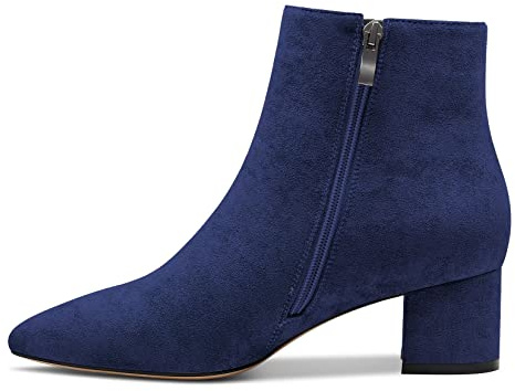 Castamere Mujer Chunky Ancho Bajos Gatito Heel Cerrado el Dedo del pie Puntiaguada Punta Botines Slip-on Cremallera Oficina Clásico Dress Botas Azul Marino 41 EU