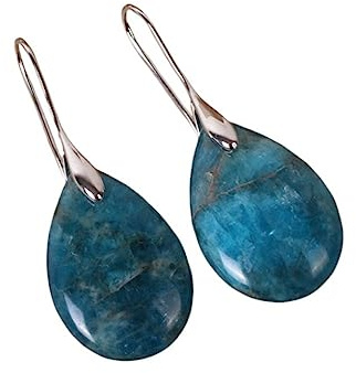 Femme Boucles d'oreilles, Boucles d'oreilles Pendantes en Apatite Bleue Naturelle avec Pendentif en Forme De Larme Boucles d'oreilles Pendantes Argentées en Cristal Reiki Balance Chakra Bijoux