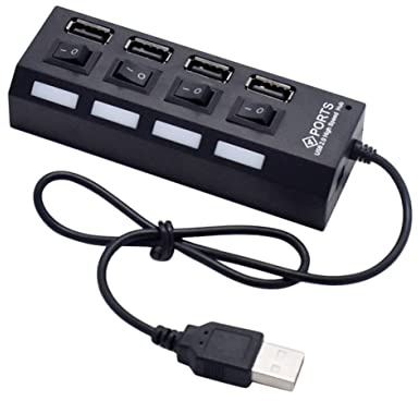 Hub USB 2.0 a 4 Porte Interruttori Indipendenti Nero | Abs, Connessione Multi Dispositivo Usb, Formato Portatile per Casa e Viaggio