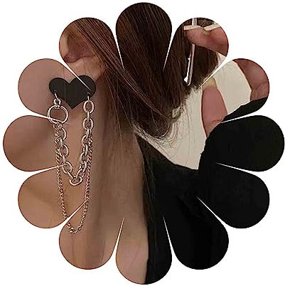 Allereya Vintage Schwarz Herz Liebe Ohrstecker Ohrringe Lange Quaste Kette Baumeln Ohrringe Silber Büroklammer Kette Tropfen Ohrringe Herz Liebe Ohrringe Schmuck Für Frauen Und Mädchen