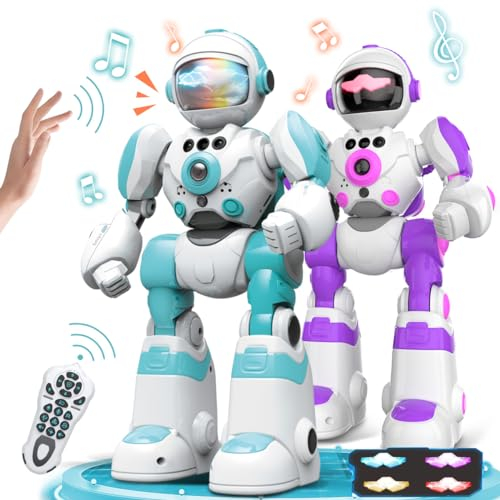 VATOS 2 pezzi giocattolo robot telecomandato per bambini, robot RC con cambio vocale e registratore, movimento manuale programmabile tipo C per la ricarica, regalo per ragazzi e ragazze, BG1538