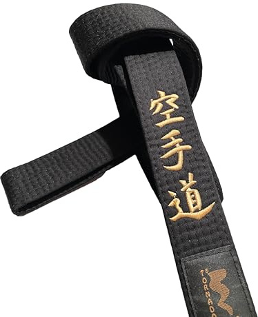 TEKKA BUDO Karategürtel schwarz - Bestickt - Karate Do - 300 cm - Schriftzeichen Bestickung Gold - Schwarzgurt Kanji japanisch - Schwarzer Gürtel