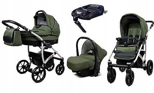 BabyLux® Kinderwagen Set 4 in 1 - Largo - incl. Babywanne, Buggy Sportsitz, Auto-Babyschale, ISOFIX-Basisstation - Autositz - Kinderwagenset - Kombikinderwagen mit Wickeltasche usw.