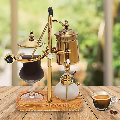 Yolancity Belgische Kaffeemaschine 400ml/15OZ Siphon Kaffeemaschinen Set, Vakuum-Kaffeebereiter Home Wasserkocher Siphon Kaffeemaschine, Hoch Borosilikatglas +304 Edelstahl + Holzfuß