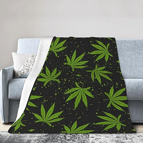 Green Weeds Leaf Blanket Super Soft Flannel Blanket Comfy Cozy Throw Blanket Couch Lightweight Blankets for Living Room Bedroom 60x50