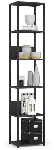 AKORD Industrielles Regal 40 cm | | Loft Bücherregal | Moderner Schrank | Bücher Regal | 6 Einlegeböden | Funktional Stabil | B40 x H192 x T32 cm | Gewicht 17,20 kg | Schwarz/Schwarz