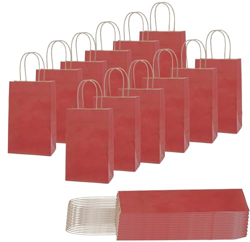 30 Stück Geschenktüten Kindergeburtstag Kleine Papiertüten mit Henkel,Wein Rot Krafttaschen Tüten 21x15x8cm,Gift Bag Party Taschen für Hochzeiten, Geburtstag,Verpackungen,DIY,Weihnachten,Süßigkeiten