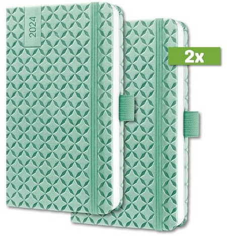 SIGEL J4126/2 Wochenkalender Jolie 2024, ca. A6, mintgrün, Hardcover, Gummiband, Stiftschlaufe, Einstecktasche, 174 Seiten, aus nachhaltigem Papier, Terminplaner, 2 Stück