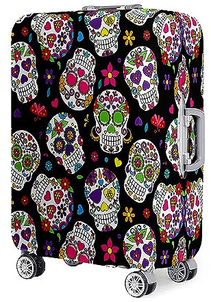 Mateju Kofferschutzhülle Elastisch Kofferhülle 19-32 Zoll, 3D-Schädeldruck Gepäck Cover Reisekoffer Hülle Trolley Case Schutzhülle Luggage Cover Waschbare Staubdichte (Bunter Totenkopf,XL)