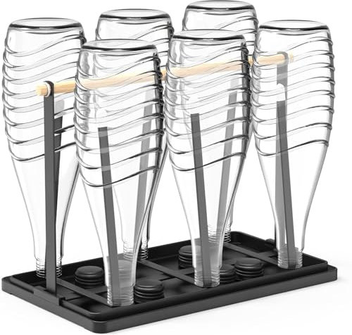 Flaschenregal, multifunktionales abtropfgestell flaschen, 6-teiliges Metall-Design, geeignet für Sodaflaschen, Glasbecher, Kaffeetassen und Babyflaschen, mit abnehmbarer Abflussmatte, schwarz