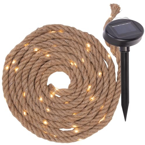 Lunartec LED Kette: Solar-Seil-Lichterkette aus Naturfasern mit 60 eingearbeiteten LEDs (Lichterkette Seil Outdoor, mit Beleuchtung, Jute)