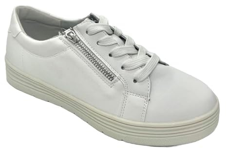 Dr Keller Womens Wide E Fit Casual Flat Lace Up Fashion Trainers Side Zip Fastening Ladies Sneaker Shoes (White, UK Footwear Size System, Adult, Women, Numeric, Wide, 6)