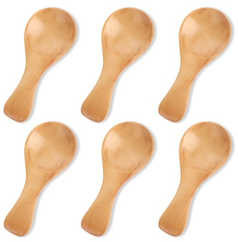 Molain 6 Stück Mini Holzlöffel, holzlöffel klein armeladenlöffel Honiglöffel Holz Eisportionierer Klein marmeladenlöffel für Gewürze, Zucker, Honig, Kaffee, Tee, Senf, Eiscreme (hellbraun)
