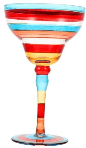 Hoement 1pezzo Bicchiere Da Margarita Dipinto Mano Vetro Decorativo Per Feste e Decorazioni Da Tavola Per Cocktail e Bevande Design Strisce