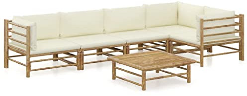 KATERYY 6-TLG. Garten-Lounge-Set mit Cremeweißen Kissen Bambus,Modernes GartenLoungeSet aus Bambus: Entspannung trifft Stil