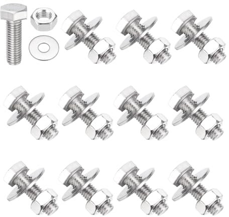 PATIKIL Boulons Hexagonaux M10 x 30mm, 12 Pièces en Acier Inoxydable 304 avec Écrou Hexagonal et Rondelle Plate, Vis à Tête Hexagonale à Filetage Complet, Vis de Machine, Argent