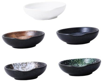 Piattini Piccoli in Ceramica 5 Pezzi, Stile Giapponese Creativo | Senape e Agrodolce, Rotondi e Leggeri, Facili da Portare per Picnic e Negozi Alimentari Colore Casuale