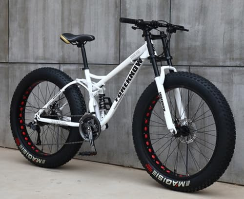 Kcolic Mountainbike 24/26 Zoll, Fatbike Für Erwachsene, 21 Gang Fahrrad, Rahmen Aus Kohlenstoffstahl, Doppelte Vollfederung, Doppelscheibenbremse A,26inch