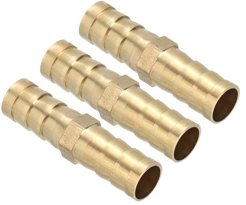 PATIKIL 3/8 Messing Schlauchstutzen, 3 Stück gerade Schlauchstutzen-Verbindungsstücke Metall-Splicer-Mender-Verbinder Schlauchadapter-Reparaturset für Wasser, Öl, Kraftstoff, Gas