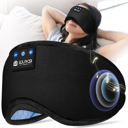 Love Eye Bluetooth Sleep Mask Headphones, 100% Blackout, Breathable | Premium Cotton Fabric, Sound Experience, Ultra-Thin Speakers, Zero Ear Pressure, 16H Battery Life, Ideal Tech Gift