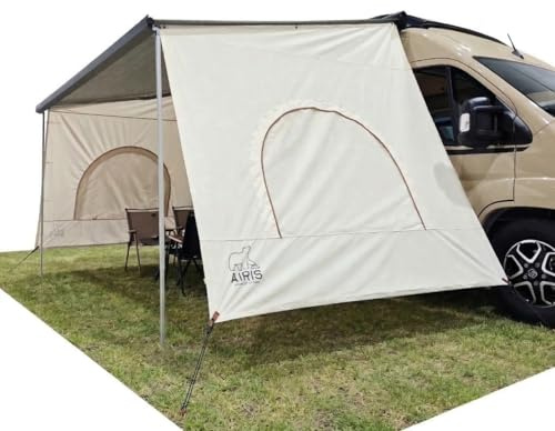 AIRIS Panneau latéral Store Camping-Car 3–5 m – Tissu Coton mélangé, déperlant, Installation Facile sans Poteau, Compatible Thule Fiamma, Protection Soleil Pluie