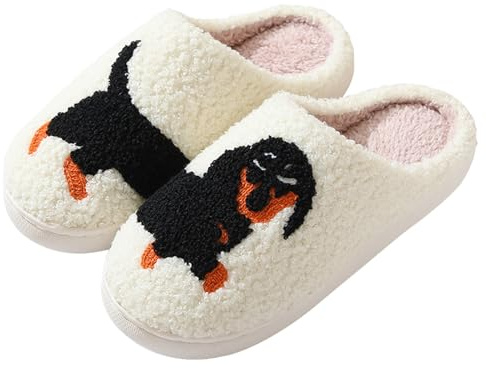 Yplkm Chaussons D'intérieur Cartoon Mignon Teckel Chien Pour Femme Homme Adulte, Pantoufles En Peluche Hiver Noel