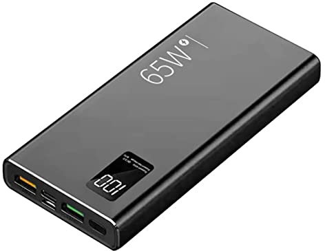 Caricabatterie Portatile Power Bank da 65 W, PD 20 W QC3.0, Batteria Esterna a Ricarica Rapida con Display a LED, Caricabatterie di Emergenza per Telefono Cellulare e Altro Ancora, 10000 mAh