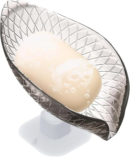 Porte-savon noir transparent – Porte-savon avec ventouse | Beau rangement de savon de douche pour éviers, porte-savon en forme de feuille pour brosses, supports et distributeurs