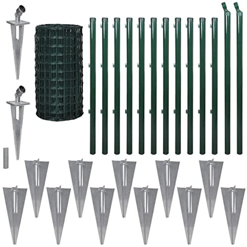 KOIECETA Maschendrahtzaun Set Grün Maschendraht Gartenzaun Zaun Eurozaun Stahl 25 x 0,8 m Grün