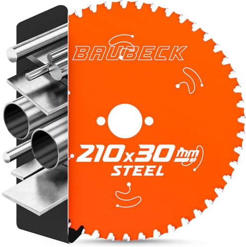 BAUBECK Sägeblatt 210x30 +25.4mm Adapterring 2mm Schnitt in Stahl, 48 Zähne kompatibel mit Kappsägen von Parkside, Einhell, Scheppach, Lux, Kreissägeblatt 210x30, Kappsägeblatt 210