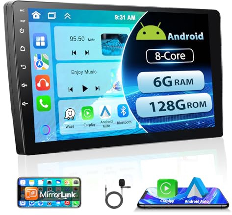 6+128G Motorsi Carplay Android Auto 2Din Car Stéréo avec GPS Navi WiFi, 9 Pouces Écran Tactile Poste Radio Voiture, Android 13 Autoradio Support MirrorLink/Bluetooth/FM/AUX/EQ/RDS/SWC Autoradio + MIC